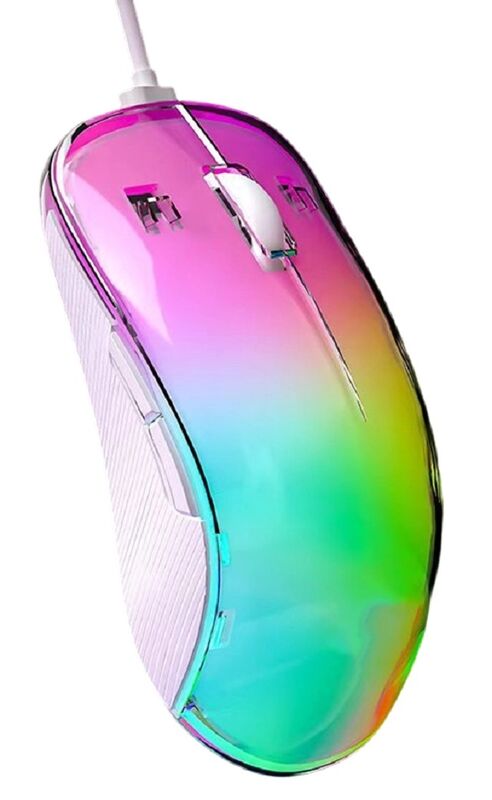 Crystal RGB Gaming Mouse, 7200 DPI, 7 Macro Keys, 10M Clicks, Transparent Shell, 13 Lighting Modes