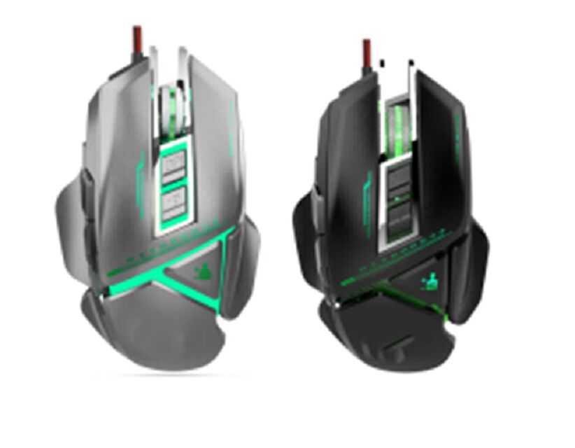 RGB Breathing Light Wired Gaming Mouse with Adjustable Fan,3050IC Sensor, 8 Buttons, 3200 DPI, 20M Click Life, Black/GUN