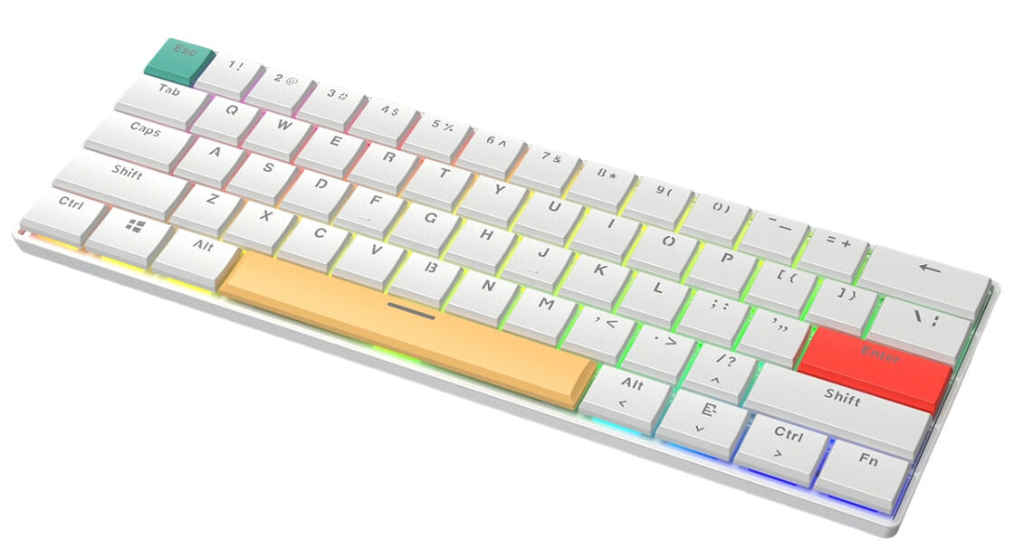 61-Key RGB Mechanical Keyboard,26KRO, Wired, Colorful Keycaps (White Base + Red/Yellow/Green)