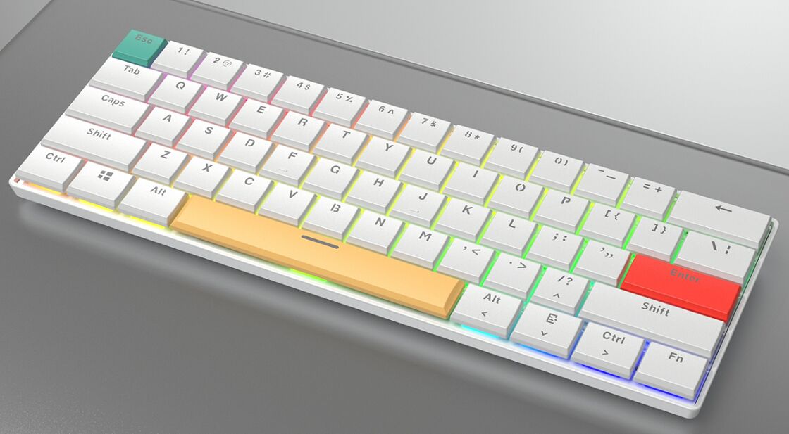 61-Key RGB Mechanical Keyboard,26KRO, Wired, Colorful Keycaps (White Base + Red/Yellow/Green)