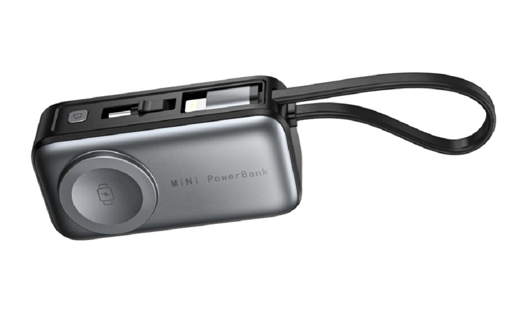 5000mAh Mini Wireless Power Bank,18W PD,Watch 2.5W, Dual Input (USB-C+Lightning), White/Silver & Black/Gray