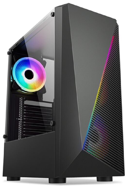 ATX Mid-Tower Gaming Case with Tempered Glass Side Panel, Customizable RGB Front Light, and 7 Expansion Slots
