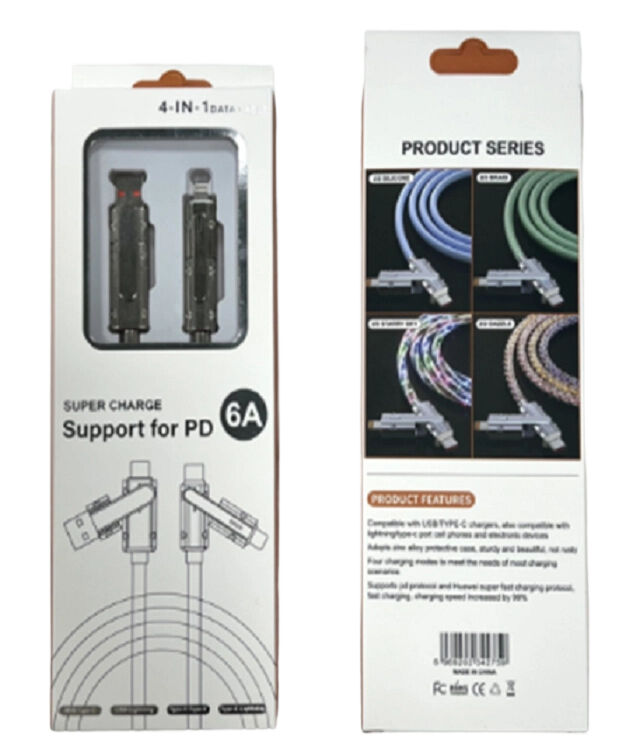 Transparent Fast Charging Cable,65W C-C, 27W C-L, 5-Core Copper, LED Indicator