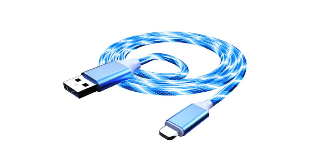 LED Glow Charging Cable,1M, 3.5mm OD, Aluminum Alloy Connector, Composite Copper, Colorful RGB Light, White/Blue/Red/Green