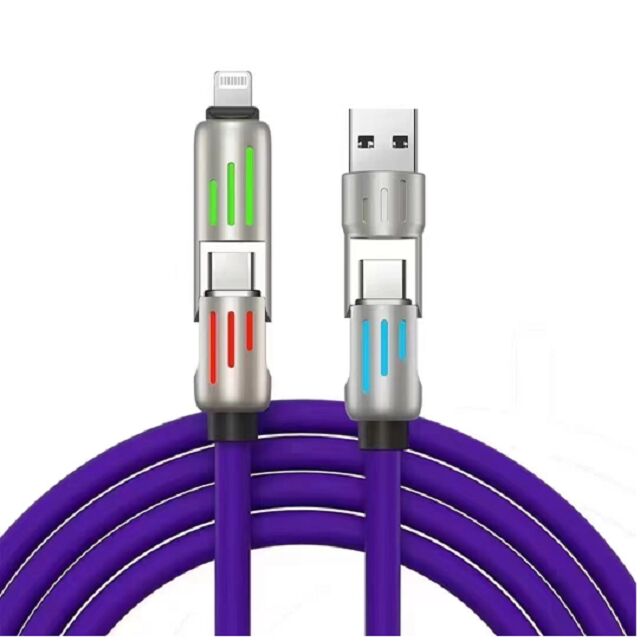 50W Fast Charging Cable with Light,C to C / C to Lightning, 5-Core Composite Copper, Zinc Alloy Connector, Purple (Custom Colors)
