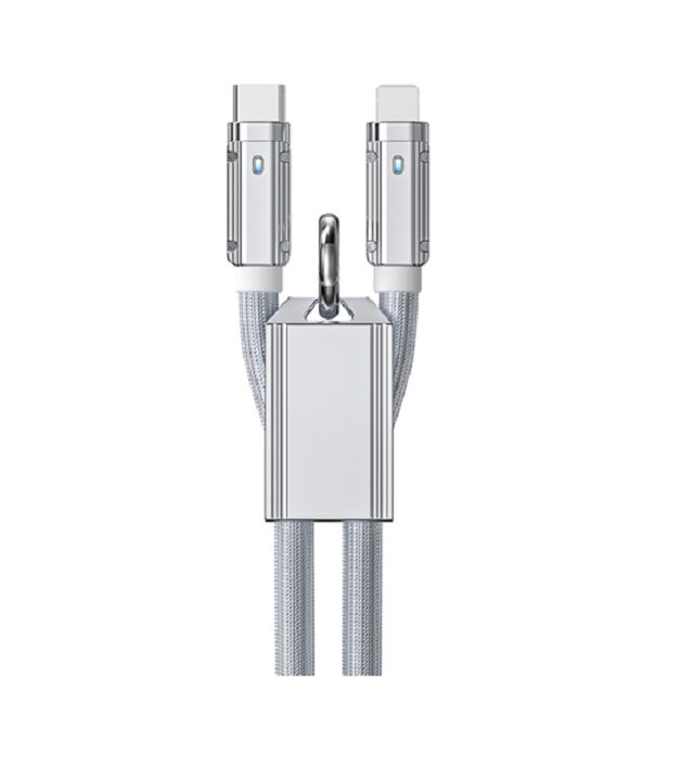 65W/27W Genuine Silicone Braided Fast Charging Cable,C to C / C to Lightning,1m,Silver, Zinc Alloy Shell, Supports PD & Data Sync