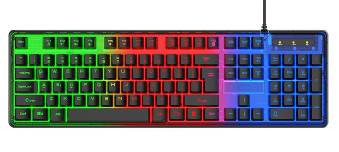 Wired Gaming Keyboard,3-Color Backlit, 19-Key Anti-Ghosting, Laser Etched