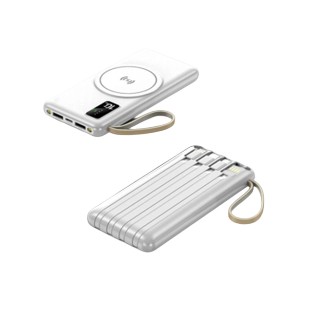 10000mAh Wireless Power Bank with 4 Cables, 3 Colors