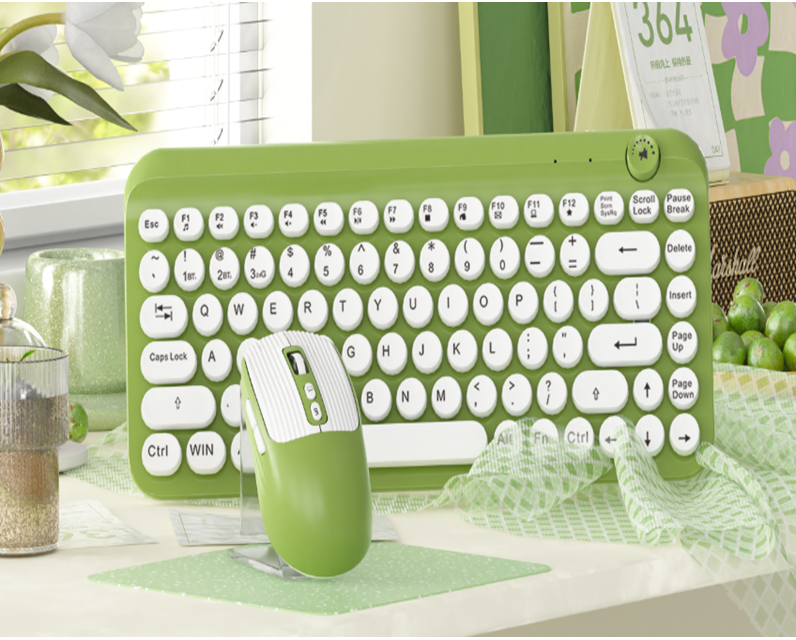2.4G & BT Dual-Mode Keyboard Mouse Combo, 78-Key Metal Plate + Rotary Knob, 500mAh