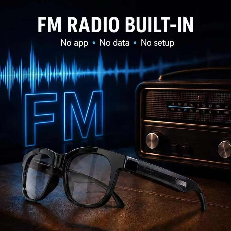 Bluetooth 5.4 Audio Sunglasses w/FM Type-C 6H Playtime 38.5g Lightweight Multi-Color