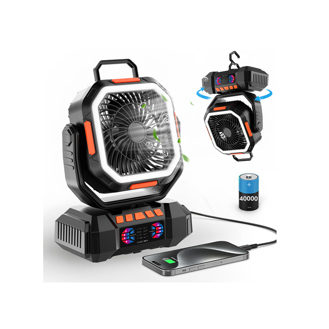 40000mAh Camping Fan with 720 degree Oscillation, 4-Speed Airflow & 5-Level Night Light, 22.5W Fast Charge, Timer & Remote Control