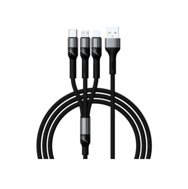 1.2M 3-in-1 Braided Fast Charge Cable, 2-Core Lightning/Micro, TPE+Aluminum, Black/Red/Green