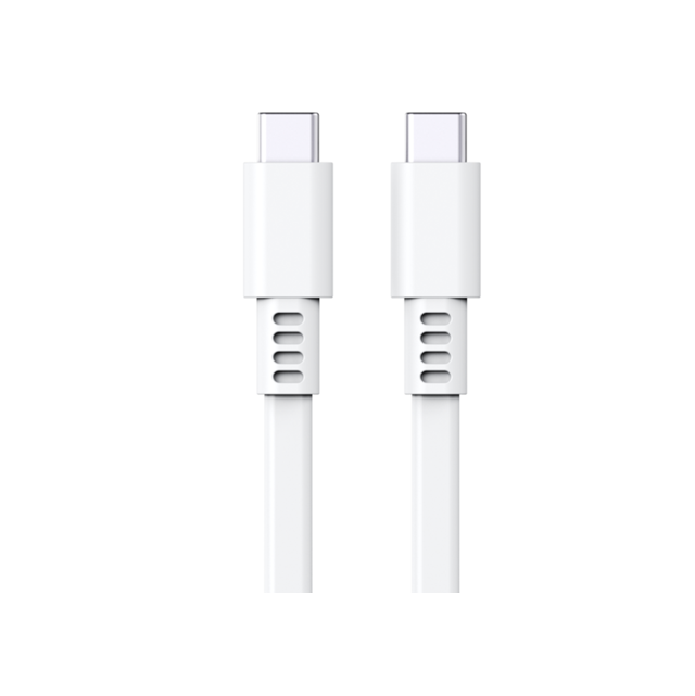 USB 2.0 Silicone Flat Fast Charging Cable, Type-C to C 3A/20V + 480Mbps Data Transfer, 1M White Soft Bend-Resistant Cord