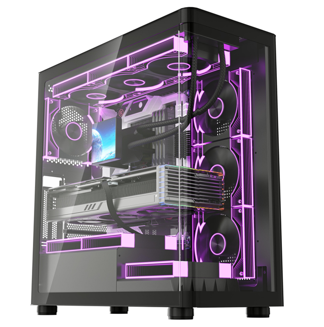 Curved Glass Front ATX Gaming Case, Top 360mm AIO + 410mm GPU Support, USB 3.0 Front I/O, Tool-Free Side Panel Tower Chassis