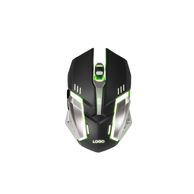 6D Wired Gaming Mouse, 3600 DPI Adjustable + Metal Weighted Base, Matte Black ABS with Silver Trim & Logo LED, USB Plug-and-Play