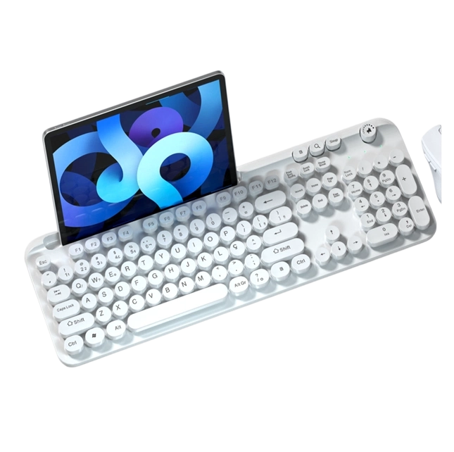 2.4G Wireless & Bluetooth Keyboard | Type-C Rechargeable | 500mAh Battery | Volume Knob | 104-Key Full Size