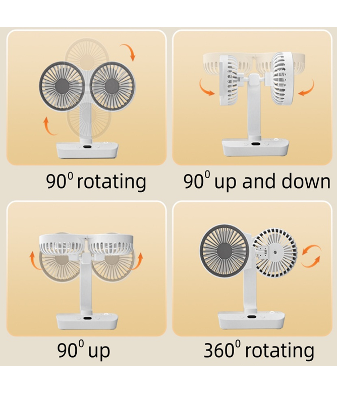 4-in-1 Rechargeable Fan with Lamp, Desktop/Wall/Hanging, 360 degree Rotation & 2400mAh Battery
