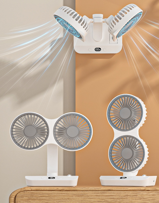 4-in-1 Rechargeable Fan with Lamp, Desktop/Wall/Hanging, 360 degree Rotation & 2400mAh Battery