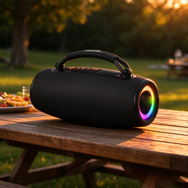 20W Portable Bluetooth Speaker, Wireless Stereo Speaker with LED Scrolling Light, Support BT/TWS/FM/TF/USB Playback, 1200mAh